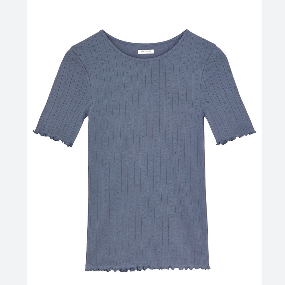 Skall Studio edie pointelle organic cotton tee xs blue